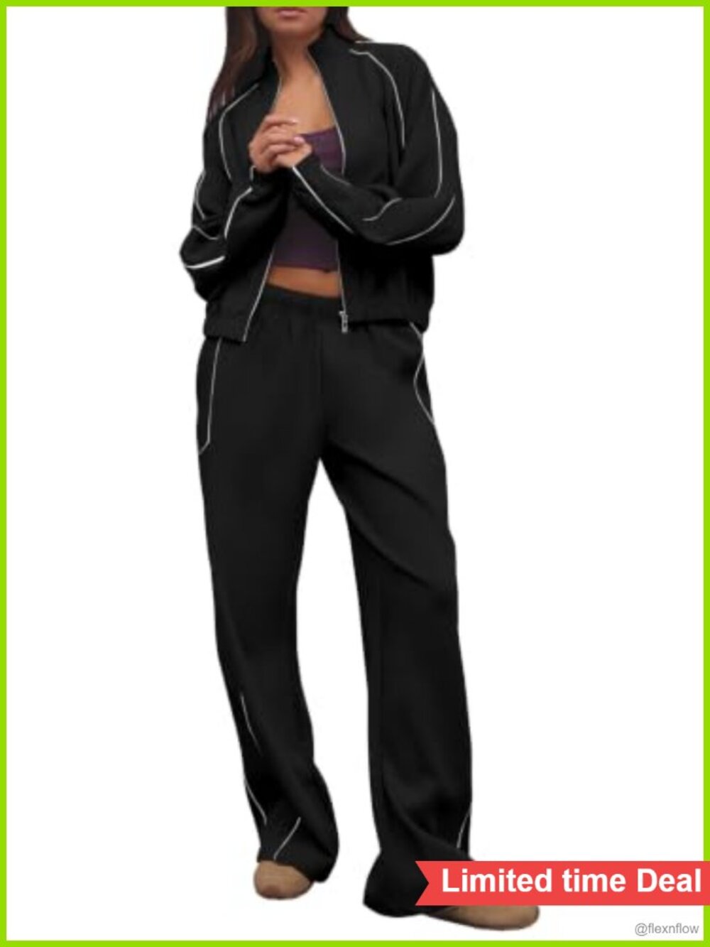 2 Piece Sweat Set Long Sleeve Zip Up Wide Leg Lounge Matching Sets